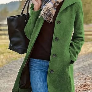 Aela | Abrigo Largo de Lana para Mujer con Cuello Solapa y Botones
